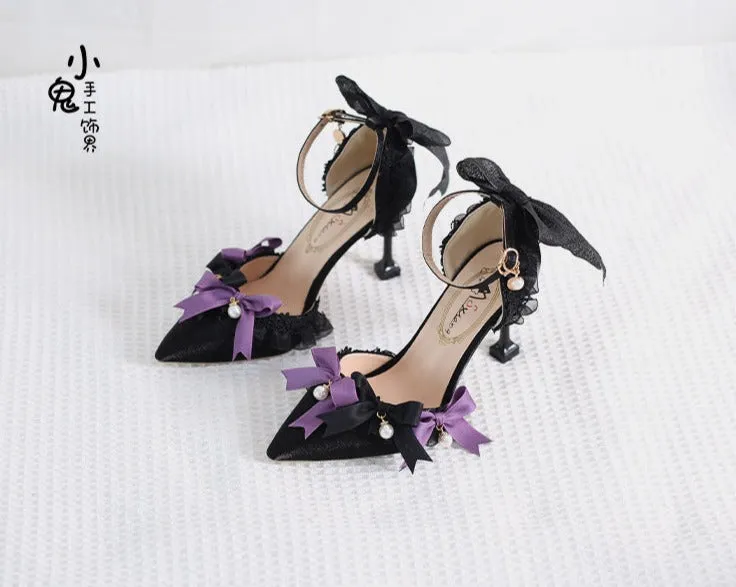 Xiaogui~Black Purple Pointed Toe Classic Lolita High Heels