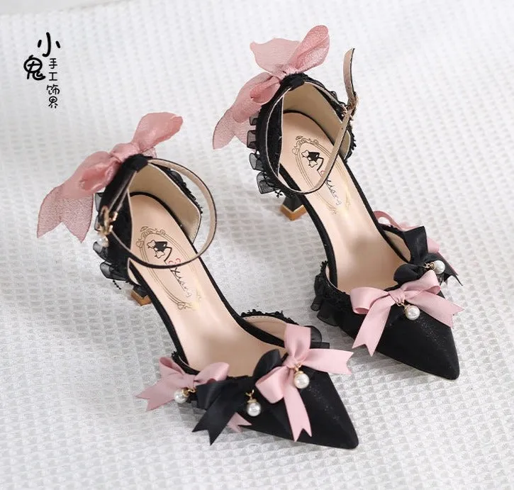 Xiaogui~Black Purple Pointed Toe Classic Lolita High Heels