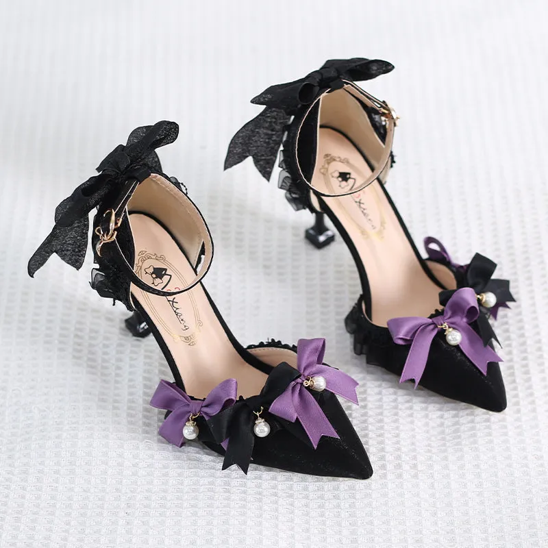 Xiaogui~Black Purple Pointed Toe Classic Lolita High Heels