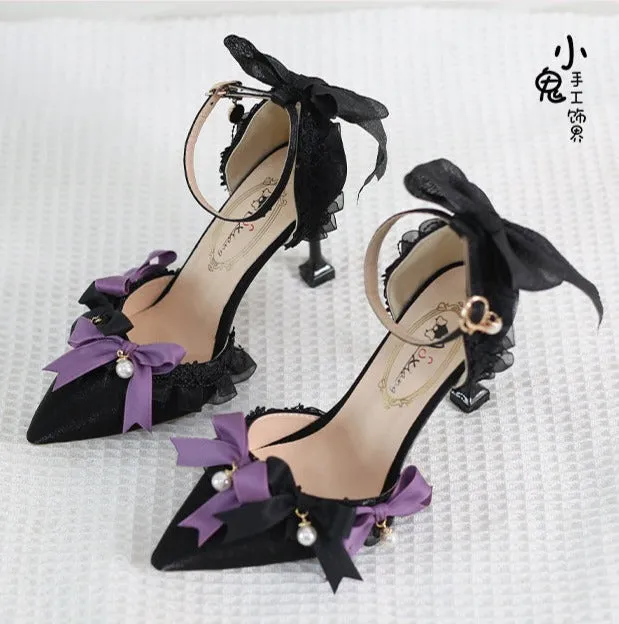 Xiaogui~Black Purple Pointed Toe Classic Lolita High Heels
