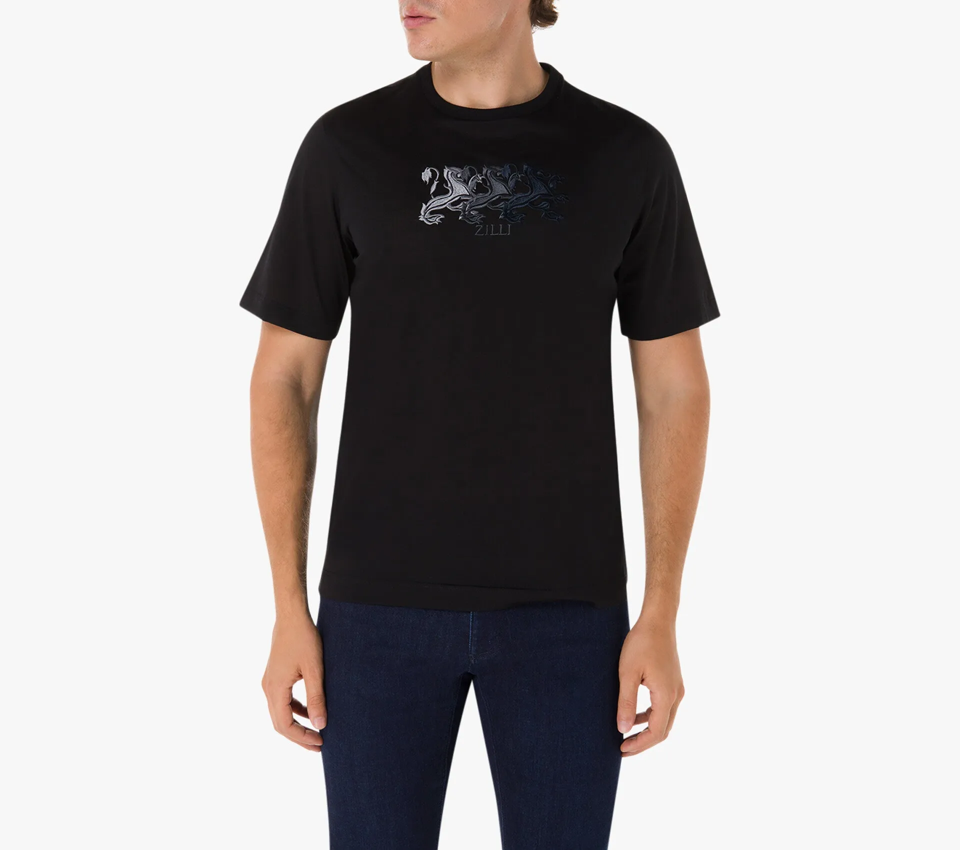 Zilli Black T-shirt with Triple Griffon Embroidery